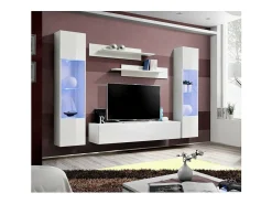 Móvel para TV FLY A3 design, cor branco brilhante + LED. Móvel suspenso moderno e na moda para sua sala de estar.