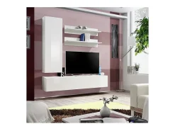 Móvel para TV FLY H1 design, na cor branco brilhante. Móvel suspenso moderno e na moda para a sua sala de estar.