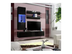 Móvel para TV FLY H3 design, cor preto brilhante. Móvel suspenso moderno e na moda para a sua sala de estar.
