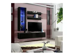 Móvel para TV FLY H2 design, cor preto brilhante. Móvel suspenso moderno e na moda para a sua sala de estar.