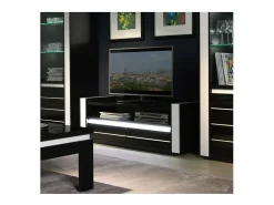 Móvel para TV LINA preto e branco brilhante + LED