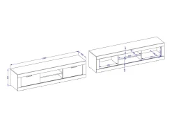 Móvel para TV MEUNIER – 2 portas & 5 nichos – Carvalho Samdal & Preto Fosco – 180×42×40 cm