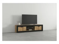 Móvel para TV MEUNIER – 2 portas & 5 nichos – Carvalho Samdal & Preto Fosco – 180×42×40 cm