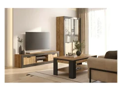 Móvel para TV MEUNIER – 2 portas & 5 nichos – Carvalho Samdal & Preto Fosco – 180×42×40 cm