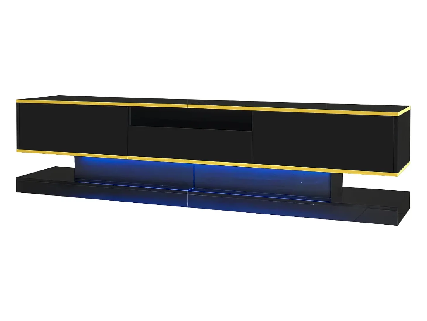 Móvel para TV moderno 180×38×45 cm - com três gavetas - com um compartimento aberto - com iluminação LED - preto