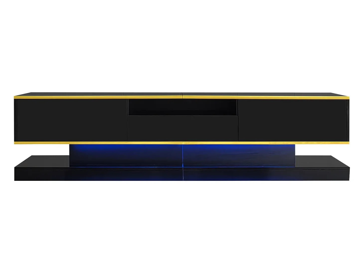 Móvel para TV moderno 180×38×45 cm - com três gavetas - com um compartimento aberto - com iluminação LED - preto
