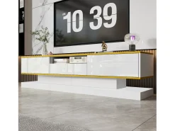 Móvel para TV moderno 180×38×45 cm - com três gavetas - com um compartimento aberto - com iluminação LED - branco