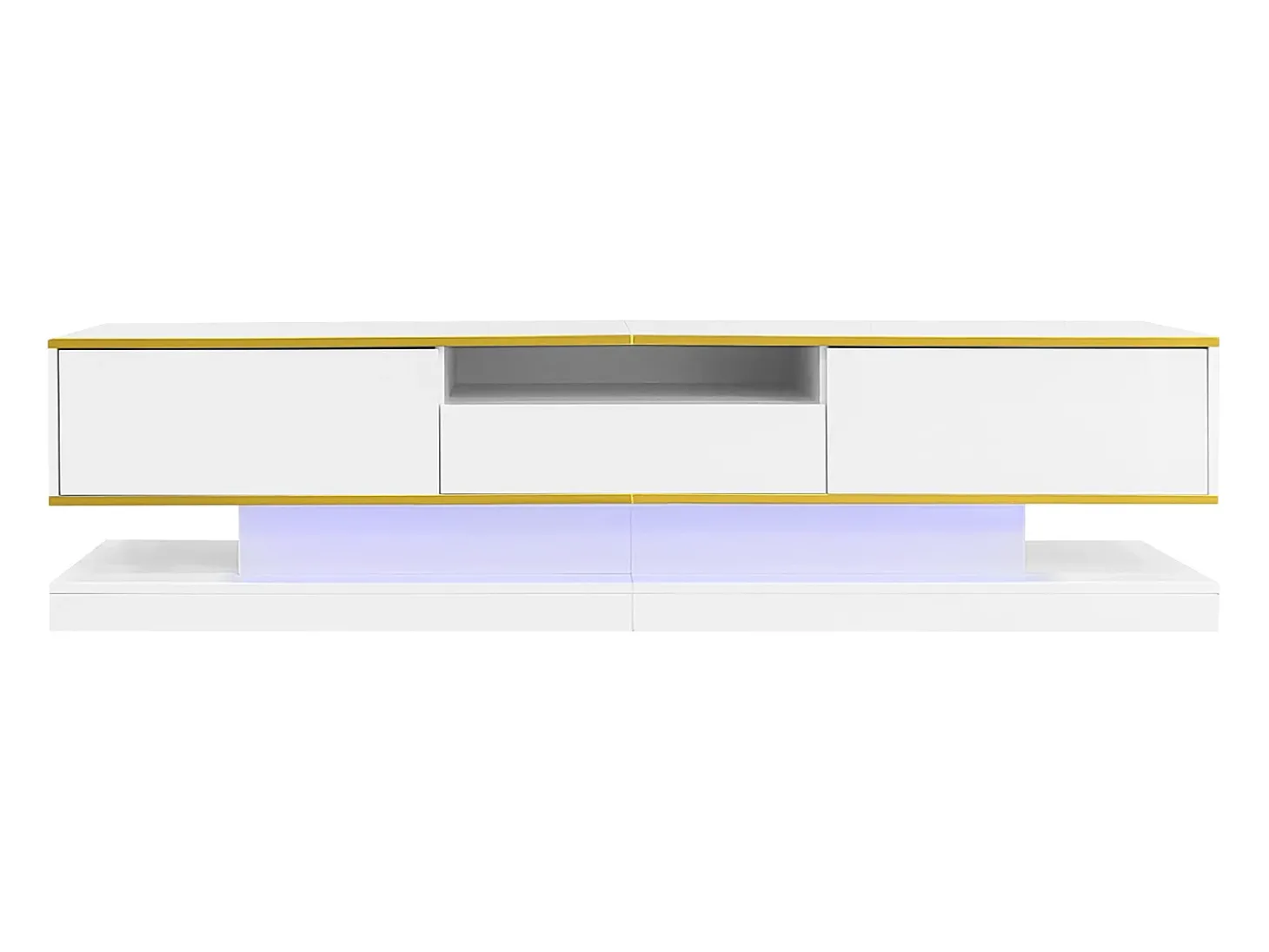 Móvel para TV moderno 180×38×45 cm - com três gavetas - com um compartimento aberto - com iluminação LED - branco