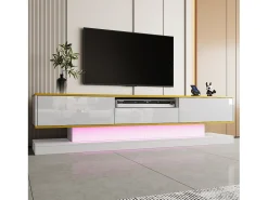 Móvel para TV moderno 180×38×45 cm - com três gavetas - com um compartimento aberto - com iluminação LED - branco