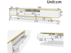 Móvel para TV moderno 180×38×45 cm - com três gavetas - com um compartimento aberto - com iluminação LED - branco