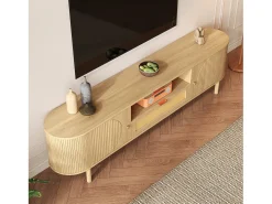 Móvel para TV moderno 175×36×51 cm - com 2 portas e 1 gaveta de vime - prateleiras abertas - natural