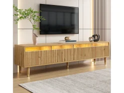 Móvel para TV moderno 178×35×45 cm - com iluminação LED - 4 gavetas - acabamento madeirado - MDF - natural