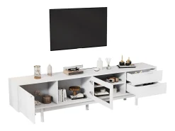 Móvel para TV moderno 200×40×50,5 cm - com 2 portas e 2 gavetas - para televisores até 80 polegadas - branco
