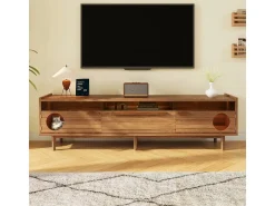 Móvel para TV moderno 180x40x50 cm - espaço de descanso para animais de estimação - com iluminação LED - 1 gaveta e 2 portas - cor natural