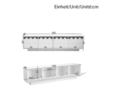 Móvel para TV moderno 170x40x45cm - com 4 portas - design ondulado - MDF + painéis de partículas - Branco