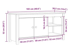 Móvel para TV multimídia estante para TV aparador armário para TV sala de jantar sala de estar quarto 103 x 36,5 x 52 cm madeira maciça de pinho marrom 02_0025625