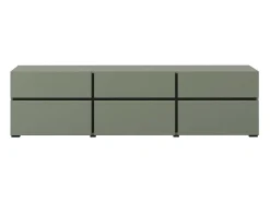 Móvel para TV na cor verde sálvia 180cm coleção HAVANA. Móvel design com 3 portas e 3 gavetas.