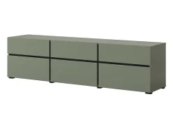 Móvel para TV na cor verde sálvia 180cm coleção HAVANA. Móvel design com 3 portas e 3 gavetas.