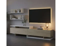 Móvel para TV Orlis com 2 portas de abrir, carvalho artesanal branco mate, 46x200x33 cm