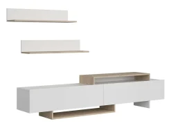 Móvel para TV Orlis com 2 portas e 2 prateleiras, branco fosco, carvalho artesanal, 200x46x33 cm