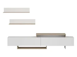 Móvel para TV Orlis com 2 portas e 2 prateleiras, branco fosco, carvalho artesanal, 200x46x33 cm