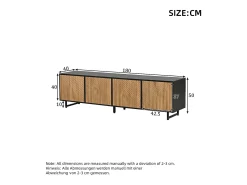 Móvel para TV para sala de estar - 180 x 40 x 50 cm - com 4 portas - para TV de 80 polegadas - aglomerado - cor natural