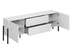 Móvel para TV SALMA – 2 portas & 2 gavetas Push-to-Open – Branco super mate & preto Mate
