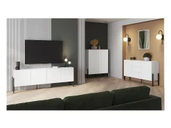 Móvel para TV SALMA – 2 portas & 2 gavetas Push-to-Open – Branco super mate & preto Mate