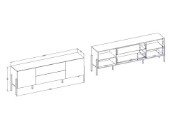 Móvel para TV SALMA – 2 portas & 2 gavetas Push-to-Open – bege & preto fosco, 207×70×40 cm