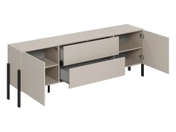 Móvel para TV SALMA – 2 portas & 2 gavetas Push-to-Open – bege & preto fosco, 207×70×40 cm