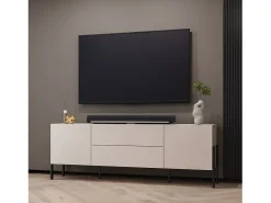 Móvel para TV SALMA – 2 portas & 2 gavetas Push-to-Open – bege & preto fosco, 207×70×40 cm