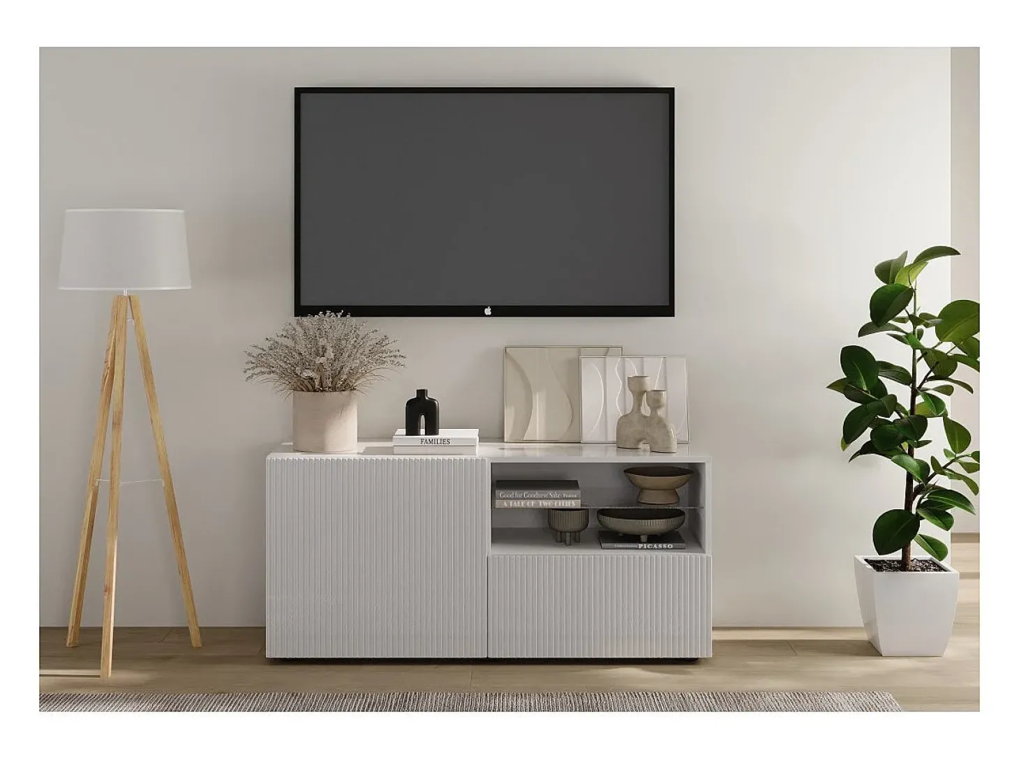 Móvel para TV SCENA – L121 x A57 x P42 cm – Branco laqueado brilhante