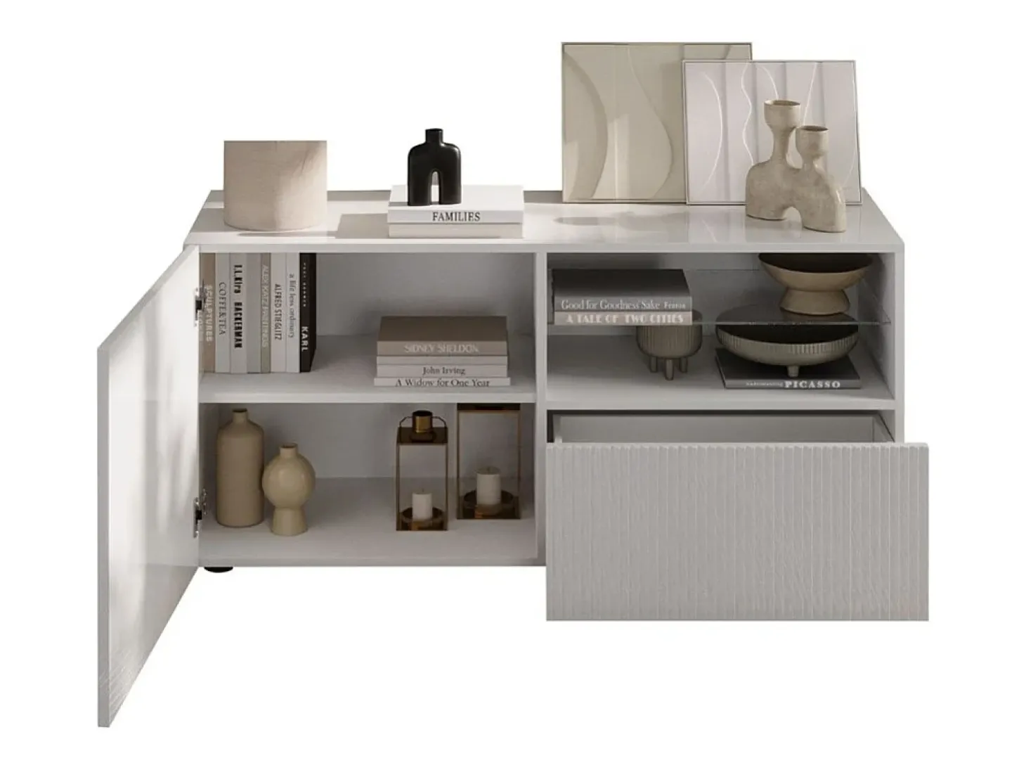 Móvel para TV SCENA – L121 x A57 x P42 cm – Branco laqueado brilhante