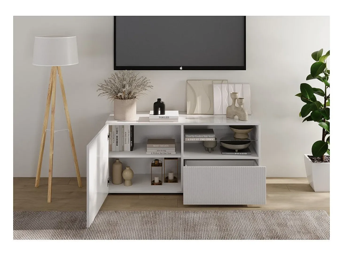 Móvel para TV SCENA – L121 x A57 x P42 cm – Branco laqueado brilhante
