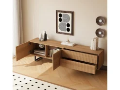 Móvel para TV texturado com 2 gavetas e 2 portas - Cor madeira 180 x 38 x 51,5 cm