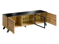 Móvel para TV TINO. Ideal para sua sala de estar. Design moderno no estilo industrial, com madeira, vidro e metal.