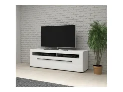 Móvel para TV XL 160cm coleção BREDA. Cores branco fosco e branco brilhante. Estilo design.
