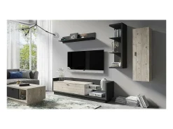 Móvel para TV XL 220cm. Coleção CORK. Cor cinza antracite e pinho.