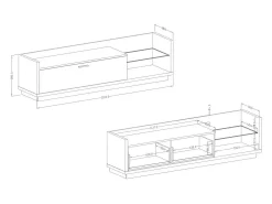 Móvel para TV XL 220cm. Coleção CORK. Cor cinza antracite e pinho.