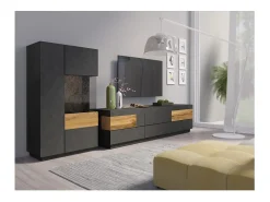Móvel para TV XL 200cm coleção KILES. Cor cinza antracite e carvalho. Estilo design.