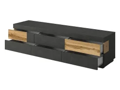 Móvel para TV XL 200cm coleção KILES. Cor cinza antracite e carvalho. Estilo design.