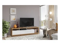 Móvel para TV XL 200cm coleção CLARA. Cor carvalho e branco brilhante.