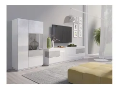 Móvel para TV XL design 200cm coleção KILES. Cores branco e cinza.