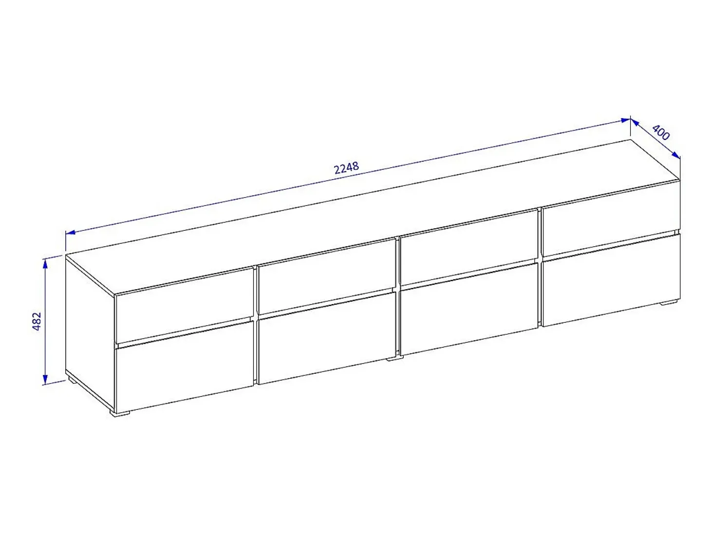 Móvel para TV XL na cor verde sálvia, 225cm, coleção HAVANA. Móvel design com 4 portas e 4 gavetas.