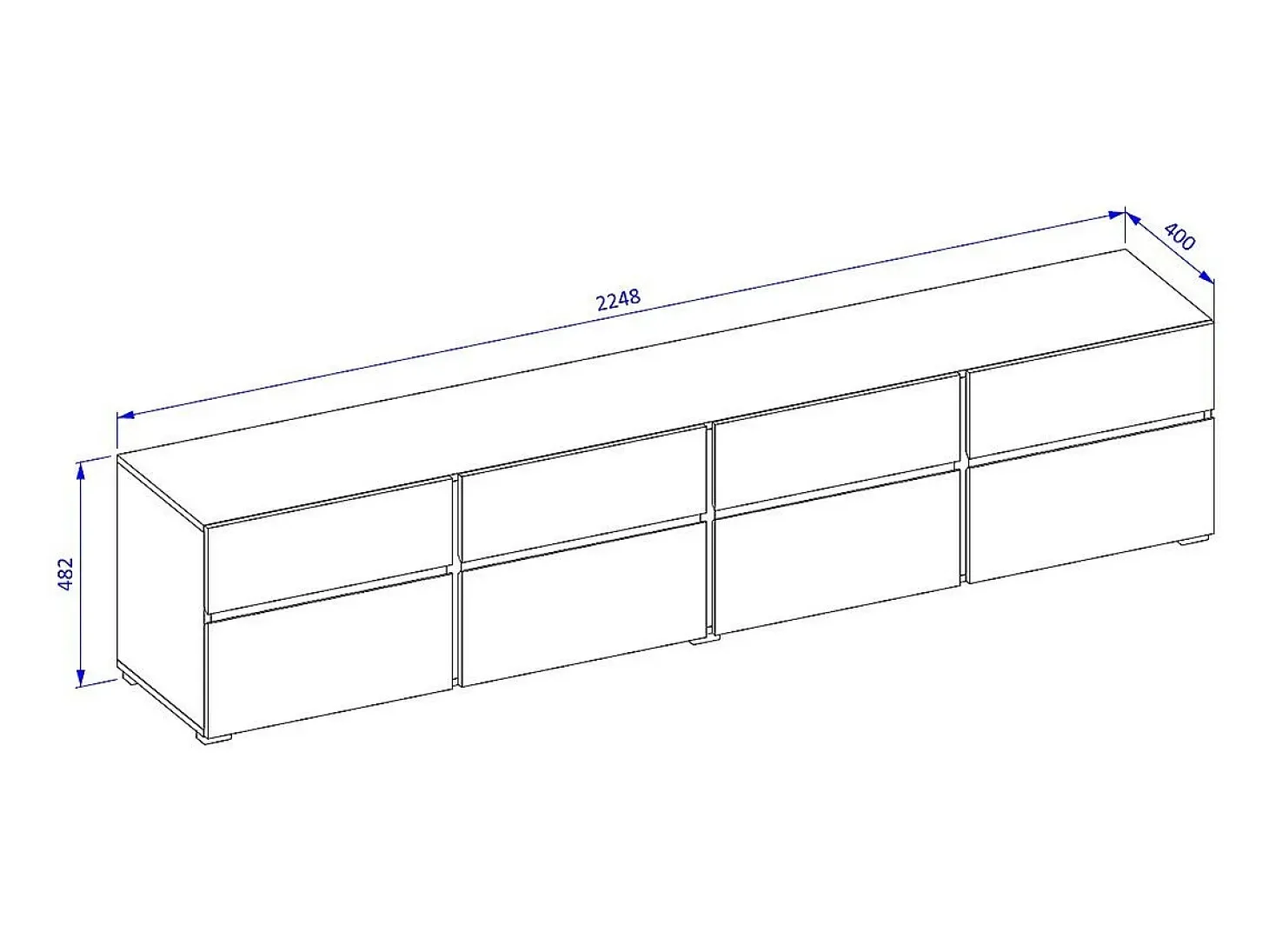 Móvel para TV XL na cor verde sálvia, 225cm, coleção HAVANA. Móvel design com 4 portas e 4 gavetas.