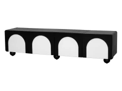 Móvel para TV 180x38x45 cm - 2 gavetas e 2 portas - Design bicor - Pés redondos - MDF + painéis de partículas - Preto e branco
