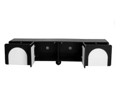Móvel para TV 180x38x45 cm - 2 gavetas e 2 portas - Design bicor - Pés redondos - MDF + painéis de partículas - Preto e branco