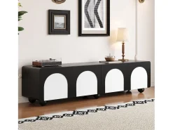 Móvel para TV 180x38x45 cm - 2 gavetas e 2 portas - Design bicor - Pés redondos - MDF + painéis de partículas - Preto e branco