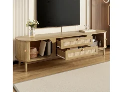 Móvel para TV 170x40x46 cm - 2 gavetas e 2 portas - grão de madeira natural + Rattan - MDF - Natural