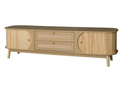 Móvel para TV 170x40x46 cm - 2 gavetas e 2 portas - grão de madeira natural + Rattan - MDF - Natural